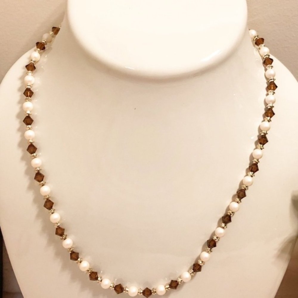 Swarovski Brown Crystal & Pearl Beaded Necklace